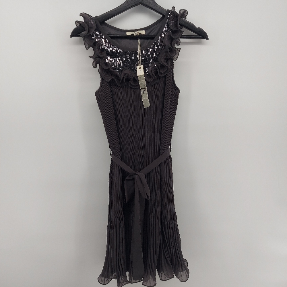Ya Los Angeles Silk Gary Size Medium pleated Dress with Sequin Detail Wednesday